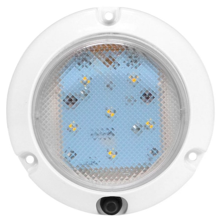Truck-Lite Super 44, Led, 6 Diode, Round Clear, Dome Light, White Flange Mount, Hardwired, Stripped End, Push 44438C